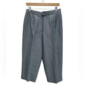 Harve Benard Striped Linen Blend Cropped Pants Relaxed Pleated Trouser 12 Petite
